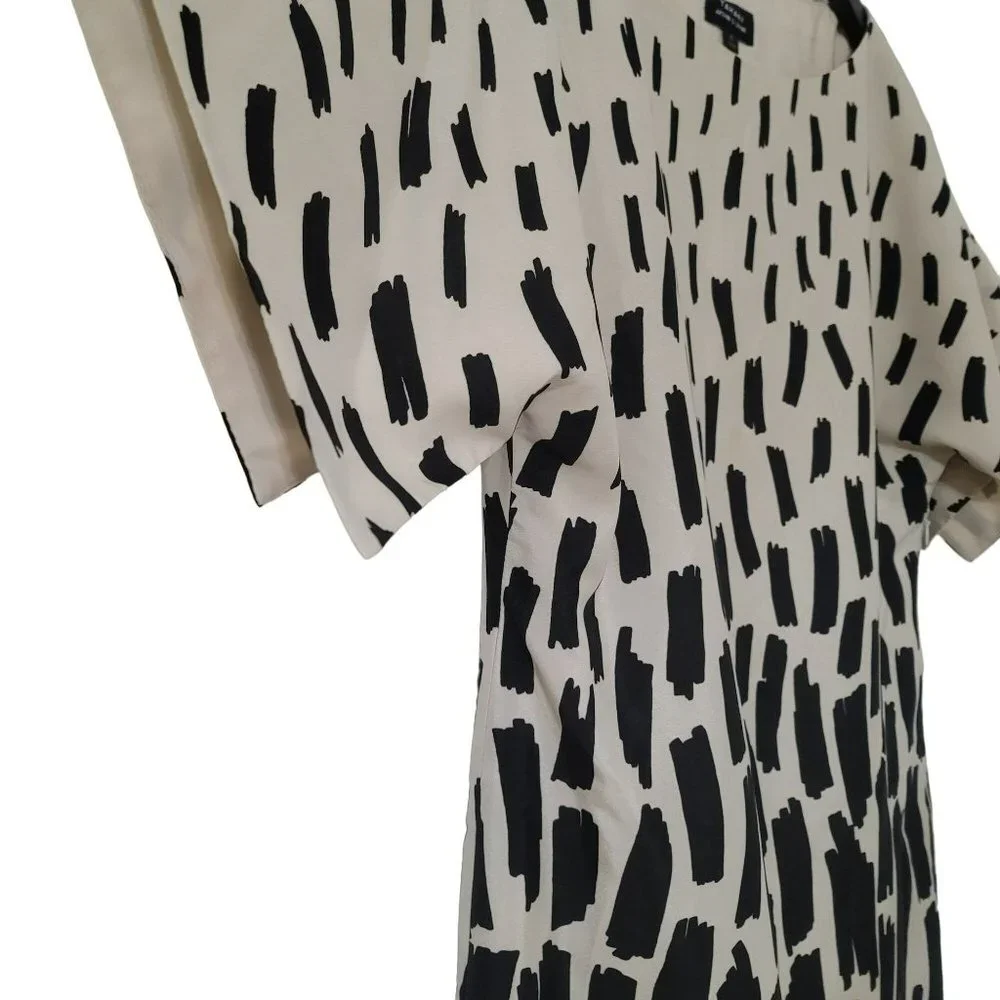 Tahari‎ ASL Arthur S Levine Dress 4 Black Cream Print Shift Short Sleeve Career